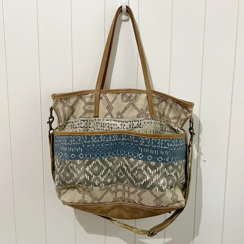 Southwestern Print Canvas Leather Diaper Bag Baby Bag